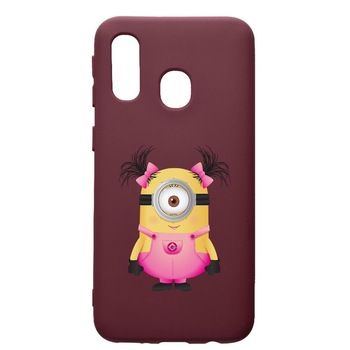 Husa Premium TPU compatibila cu Samsung Galaxy A40, Minion Girl, cu interiorul din material textil, protectie camera, Burgundy, PBR213 Husa Premium TPU compatibila cu Samsung Galaxy A40, Minion Girl, cu interiorul din material textil, protectie camera, Burgundy, PBR213
