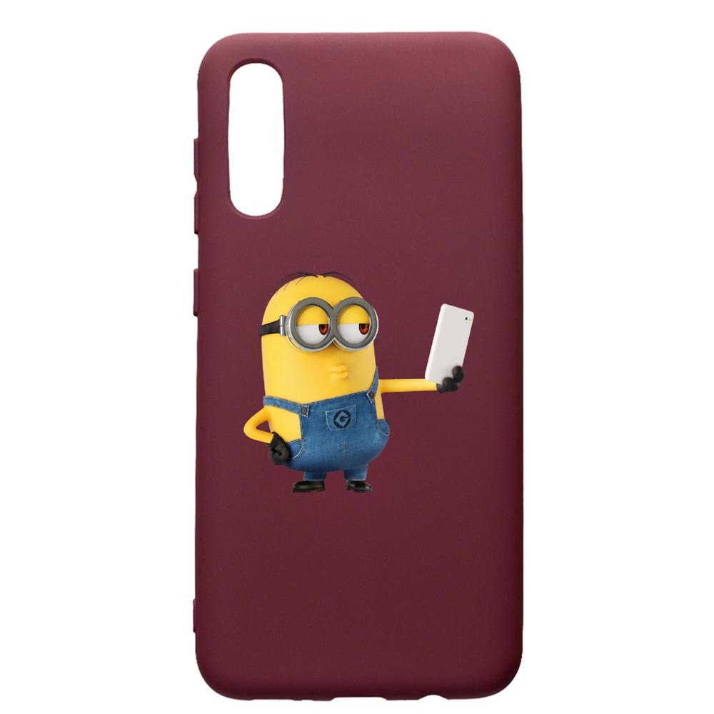 Husa Premium TPU compatibila cu Samsung Galaxy A30S, Minion Selfie, cu interiorul din material textil, protectie camera, Burgundy, PBR211