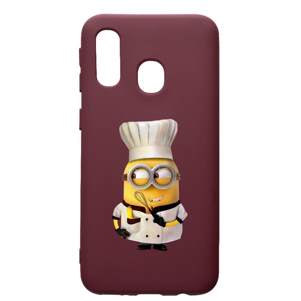 Husa Premium TPU compatibila cu Samsung Galaxy A20E, Minion Chef, cu interiorul din material textil, protectie camera, Burgundy, PBR215