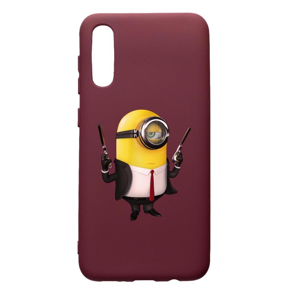 Husa Premium TPU compatibila cu Huawei Y6 2019, Minion Hitman, cu interiorul din material textil, protectie camera, Burgundy, PBR214