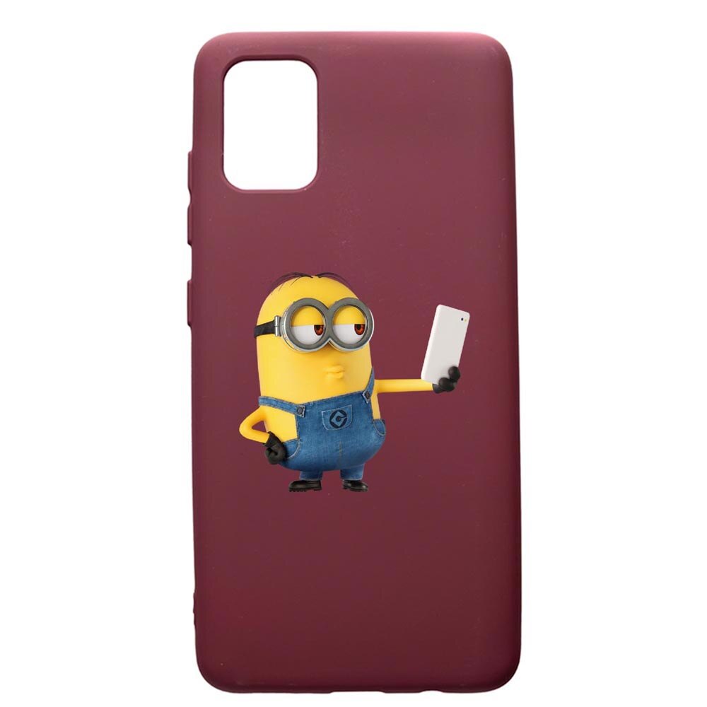 Husa Premium TPU compatibila cu Samsung Galaxy S20 Plus, Minion Selfie, cu interiorul din material textil, protectie camera, Burgundy, PBR211