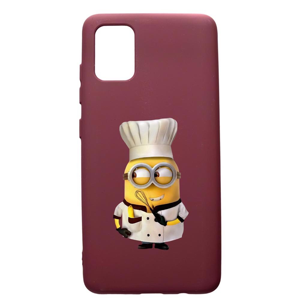 Husa Premium TPU compatibila cu Apple iPhone 12 Pro Max, Minion Chef, cu interiorul din material textil, protectie camera, Burgundy, PBR215