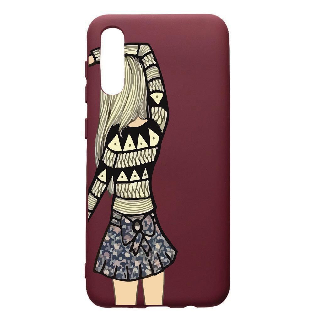 Husa Premium TPU compatibila cu Samsung Galaxy A50, Girl, cu interiorul din material textil, protectie camera, Burgundy, PBR187