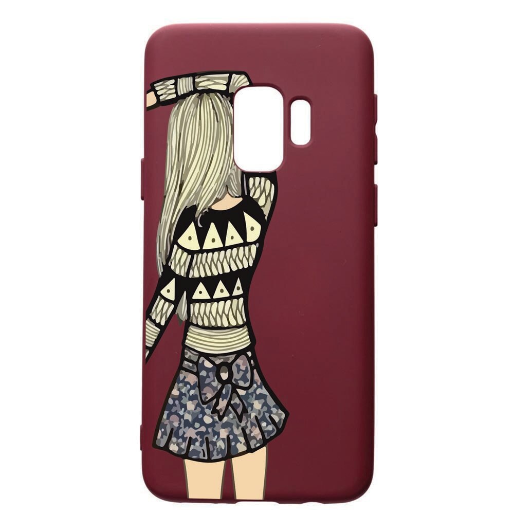 Husa Premium TPU compatibila cu Samsung Galaxy S9, Girl, cu interiorul din material textil, protectie camera, Burgundy, PBR187