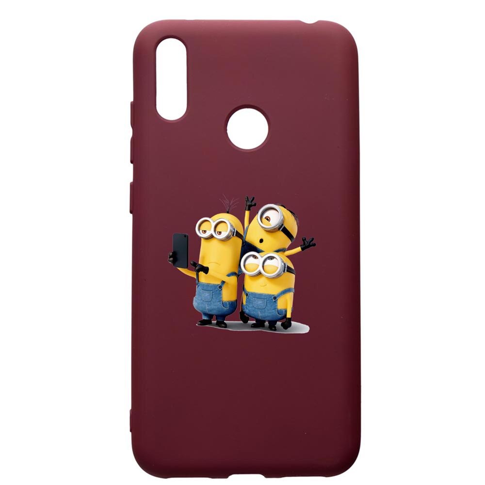 Husa Premium TPU compatibila cu Huawei Y7 2019, Minions, cu interiorul din material textil, protectie camera, Burgundy, PBR207