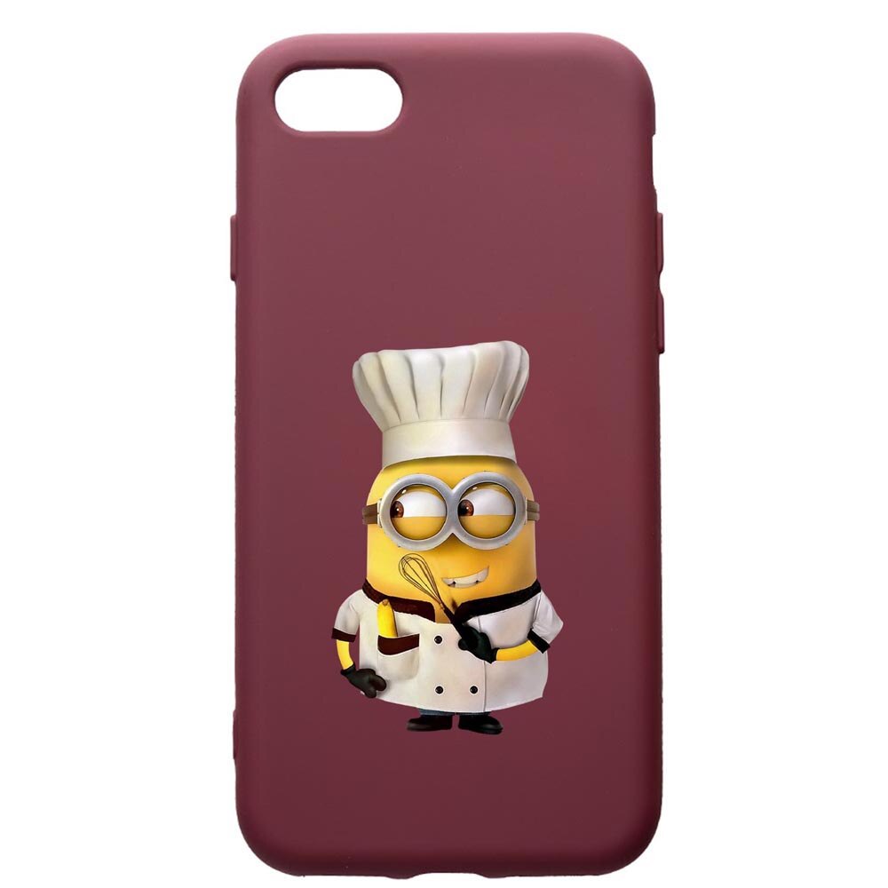 Husa Premium TPU compatibila cu Apple iPhone SE 2 / iPhone 8 / iPhone 7, Minion Chef, cu interiorul din material textil, protectie camera, Burgundy, PBR215