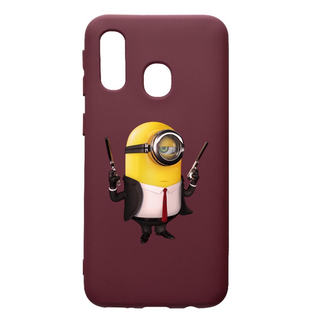 Husa Premium TPU compatibila cu Samsung Galaxy A20E, Minion Hitman, cu interiorul din material textil, protectie camera, Burgundy, PBR214