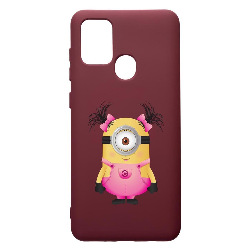 Husa Premium TPU compatibila cu Samsung Galaxy A21S, Minion Girl, cu interiorul din material textil, protectie camera, Burgundy, PBR213