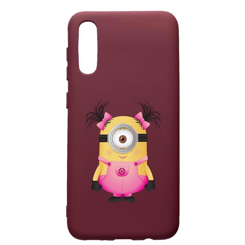 Husa Premium TPU compatibila cu Huawei Y6 2019, Minion Girl, cu interiorul din material textil, protectie camera, Burgundy, PBR213