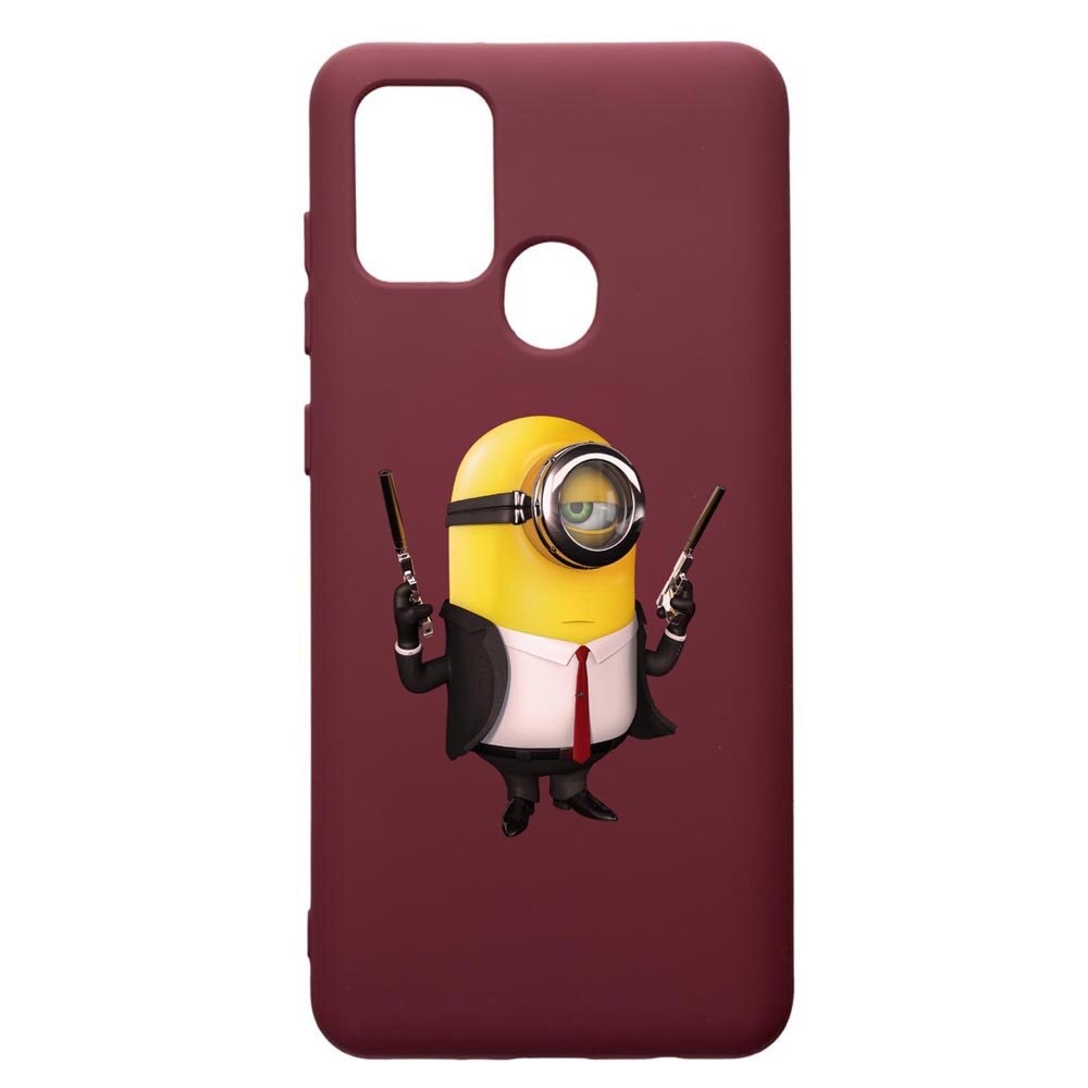 Husa Premium TPU compatibila cu Samsung Galaxy A21S, Minion Hitman, cu interiorul din material textil, protectie camera, Burgundy, PBR214