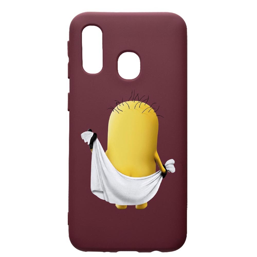 Husa Premium TPU compatibila cu Samsung Galaxy A20E, Cartoon Minion, cu interiorul din material textil, protectie camera, Burgundy, PBR219