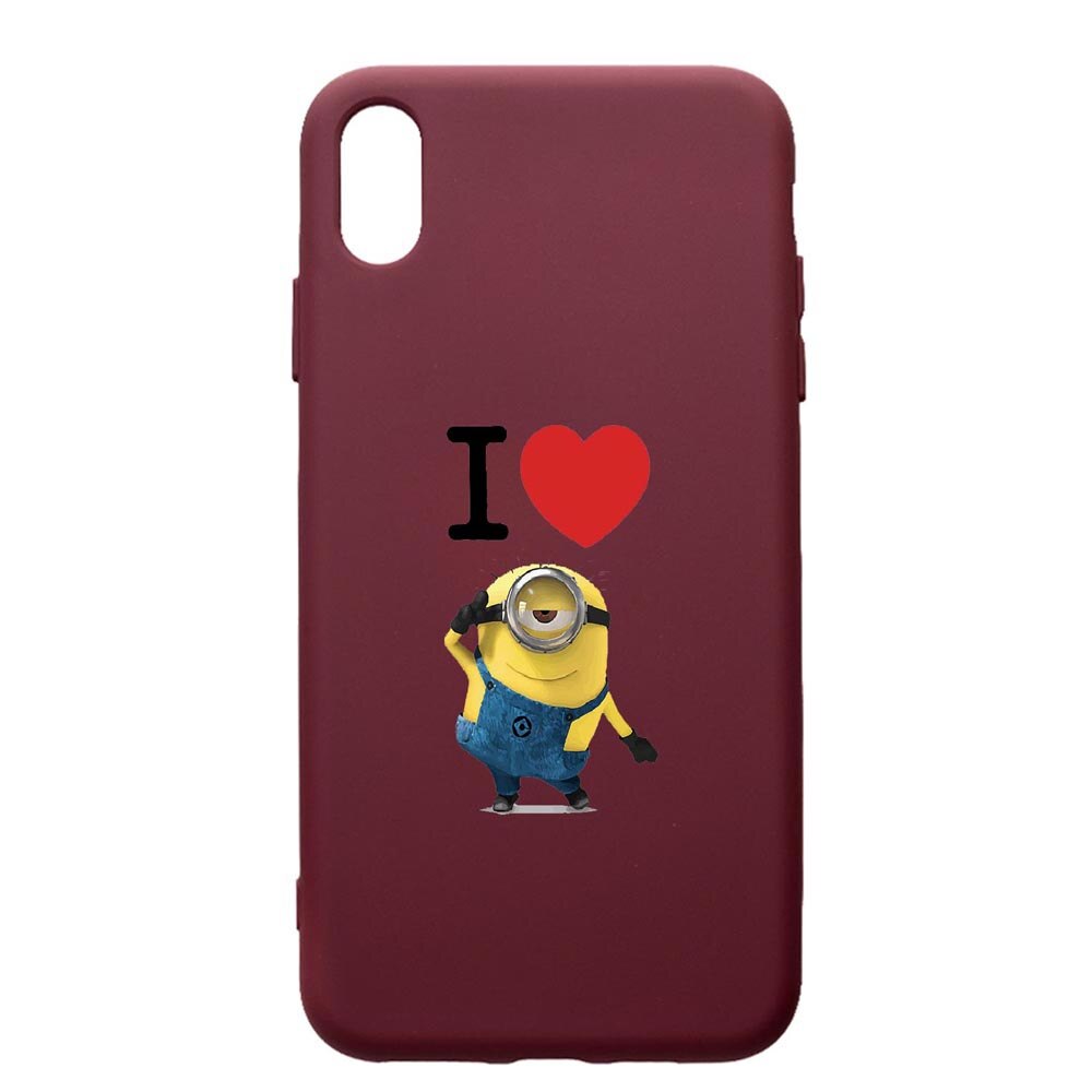 Husa Premium TPU compatibila cu Apple iPhone XS Max, I Love Minion, cu interiorul din material textil, protectie camera, Burgundy, PBR216