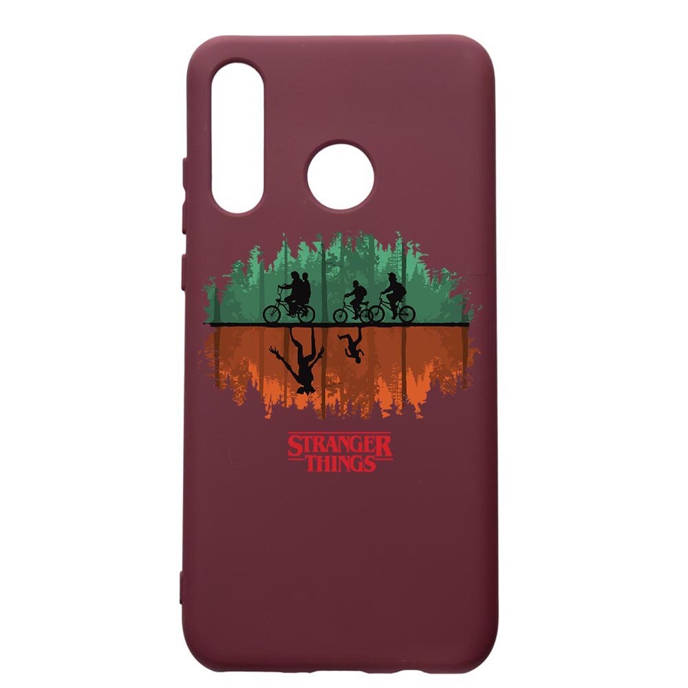 Husa Premium TPU compatibila cu Huawei P30 Lite, Stranger Things, cu interiorul din material textil, protectie camera, Burgundy, PBR279
