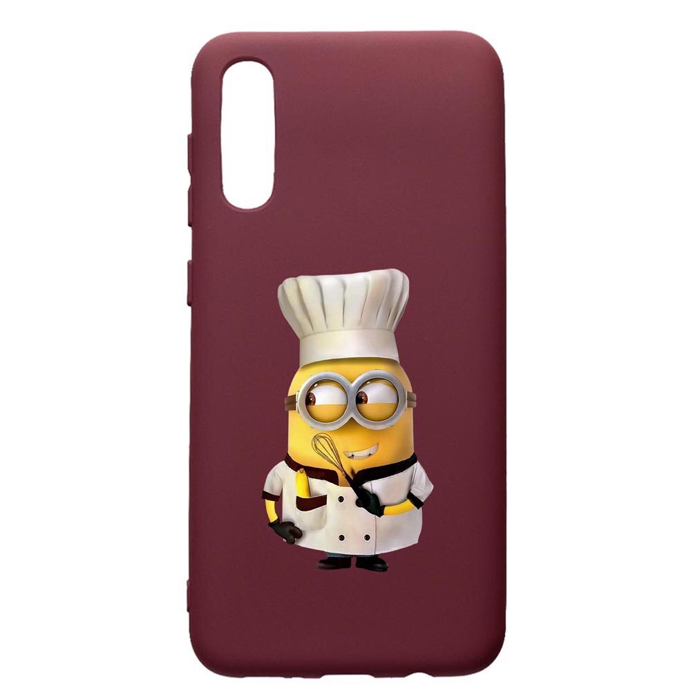 Husa Premium TPU compatibila cu Samsung Galaxy A50, Minion Chef, cu interiorul din material textil, protectie camera, Burgundy, PBR215