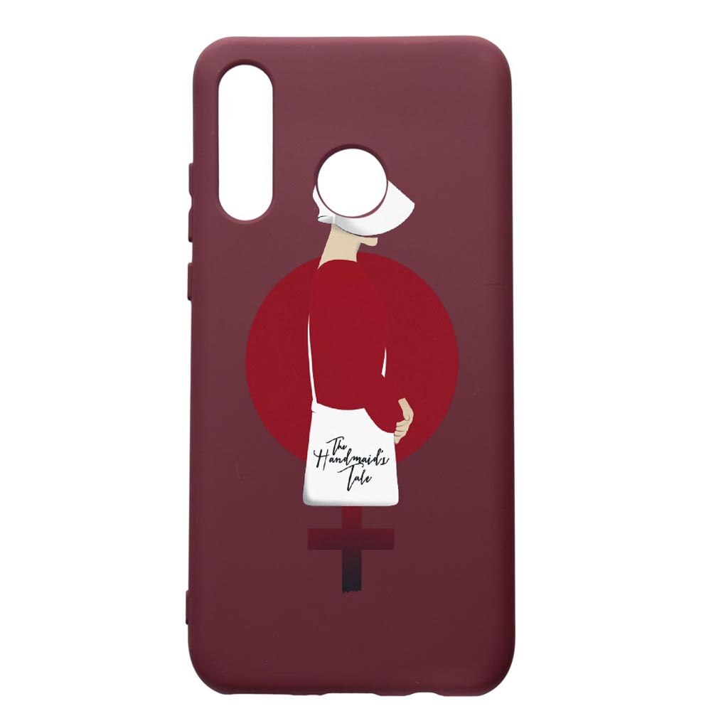 Husa Premium TPU compatibila cu Huawei P30 Lite, The Handmaid's Tale, cu interiorul din material textil, protectie camera, Burgundy, PBR283
