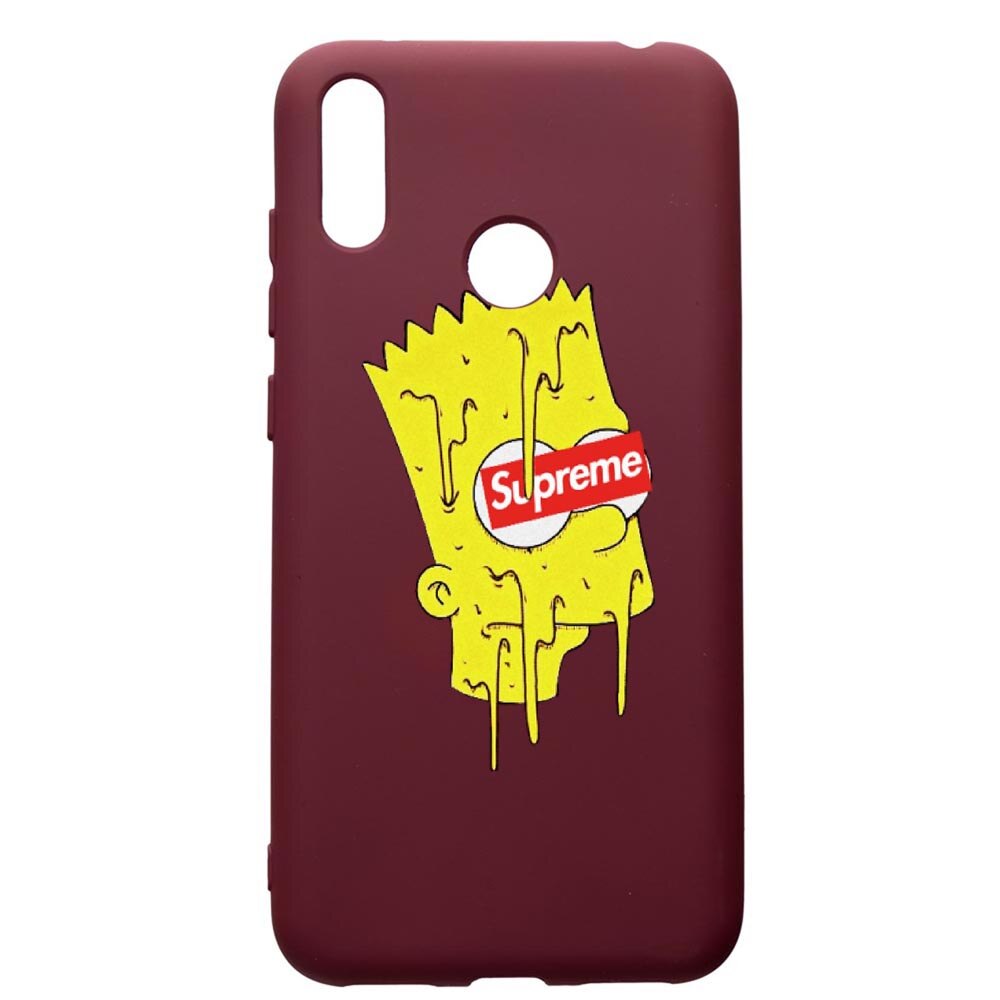 Husa Premium TPU compatibila cu Huawei Y7 2019, Supreme, The Simpsons, cu interiorul din material textil, protectie camera, Burgundy, PBR267