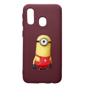 Husa Premium TPU compatibila cu Samsung Galaxy A40, Cartoon Minion, cu interiorul din material textil, protectie camera, Burgundy, PBR206 Husa Premium TPU compatibila cu Samsung Galaxy A40, Cartoon Minion, cu interiorul din material textil, protectie camera, Burgundy, PBR206
