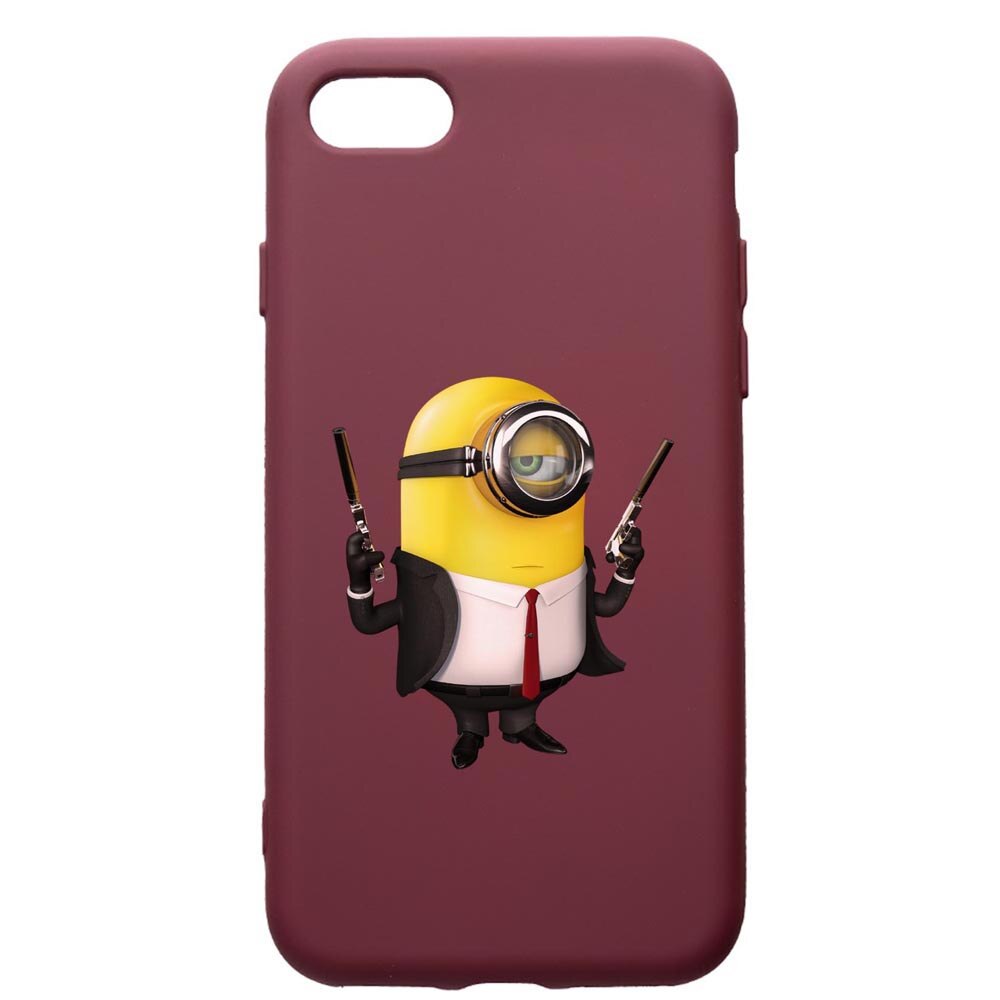 Husa Premium TPU compatibila cu Apple iPhone SE 2 / iPhone 8 / iPhone 7, Minion Hitman, cu interiorul din material textil, protectie camera, Burgundy, PBR214
