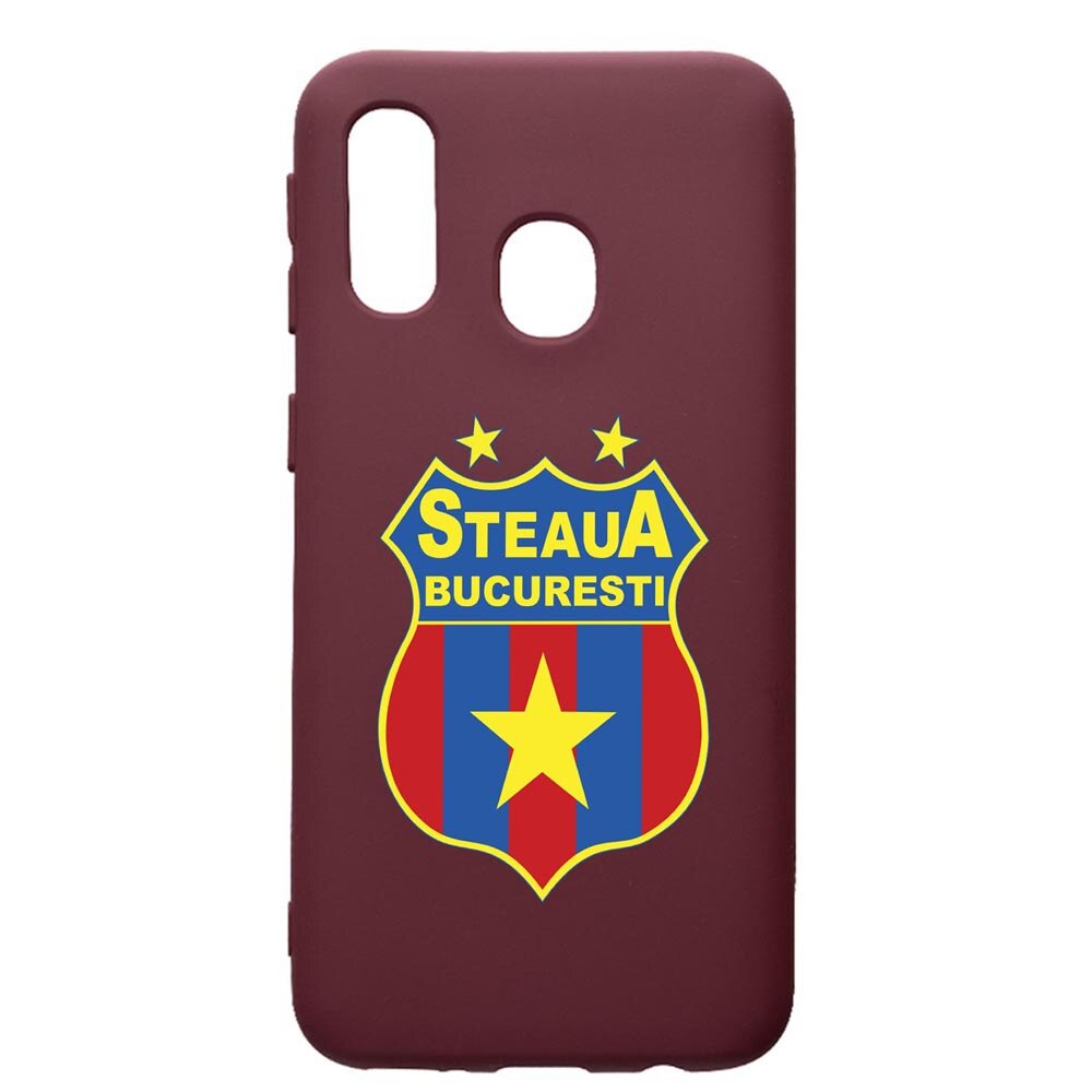 Husa Premium TPU compatibila cu Samsung Galaxy A40, Football, Steaua, cu interiorul din material textil, protectie camera, Burgundy, PBR230