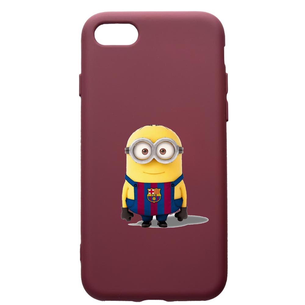 Husa Premium TPU compatibila cu Apple iPhone SE 2 / iPhone 8 / iPhone 7, Minion Football, cu interiorul din material textil, protectie camera, Burgundy, PBR212