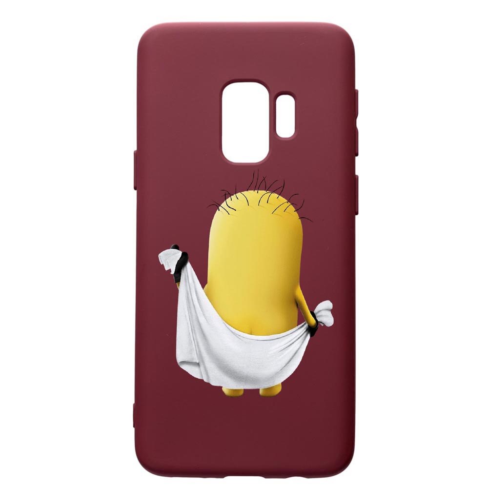 Husa Premium TPU compatibila cu Samsung Galaxy S9, Cartoon Minion, cu interiorul din material textil, protectie camera, Burgundy, PBR219