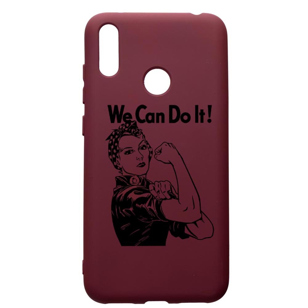 Husa Premium TPU compatibila cu Huawei Y7 2019, Woman, We Can Do It, cu interiorul din material textil, protectie camera, Burgundy, PBR226