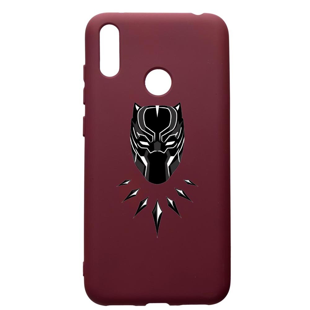 Husa Premium TPU compatibila cu Huawei Y7 2019, Black Panther, cu interiorul din material textil, protectie camera, Burgundy, PBR243