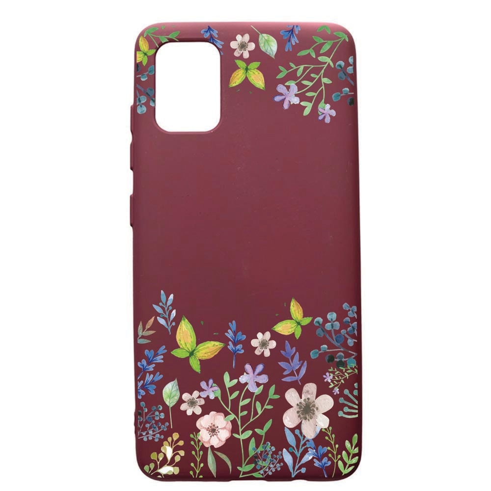 Husa Premium TPU compatibila cu Samsung Galaxy S20 Plus, Butterfly-Flowers, cu interiorul din material textil, protectie camera, Burgundy, PBR95