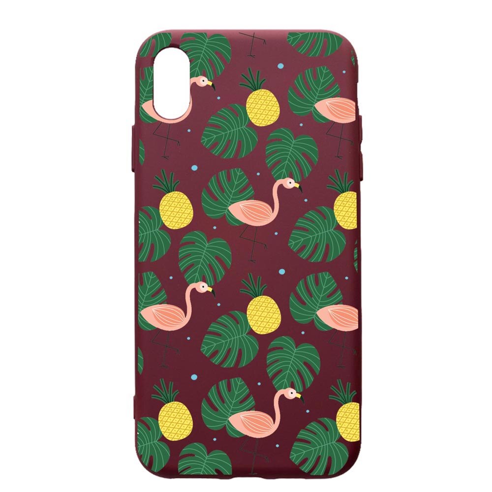 Husa Premium TPU compatibila cu Samsung Galaxy A10, Tropical, cu interiorul din material textil, protectie camera, Burgundy, PBR93