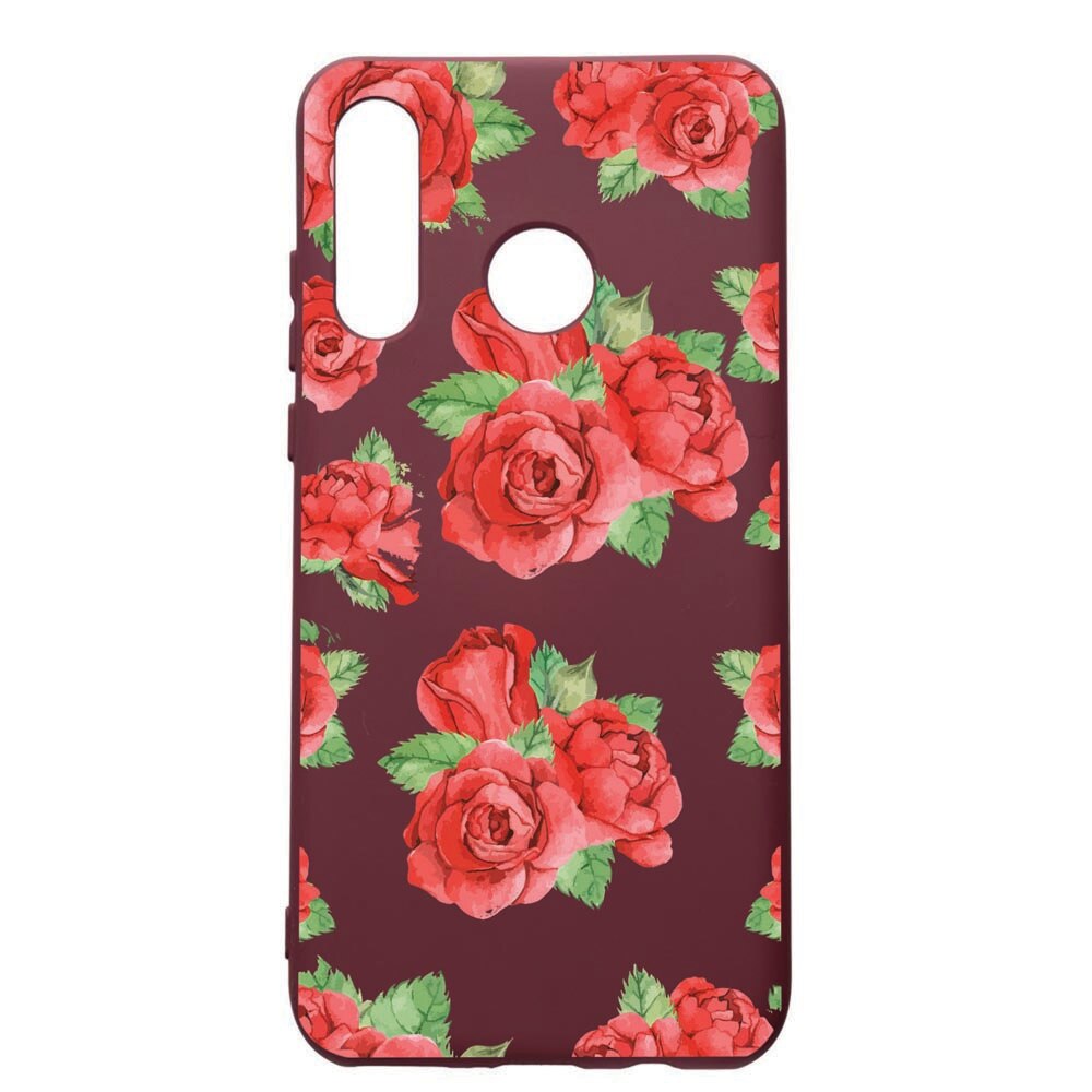 Husa Premium TPU compatibila cu Huawei P30 Lite, Rose, cu interiorul din material textil, protectie camera, Burgundy, PBR97