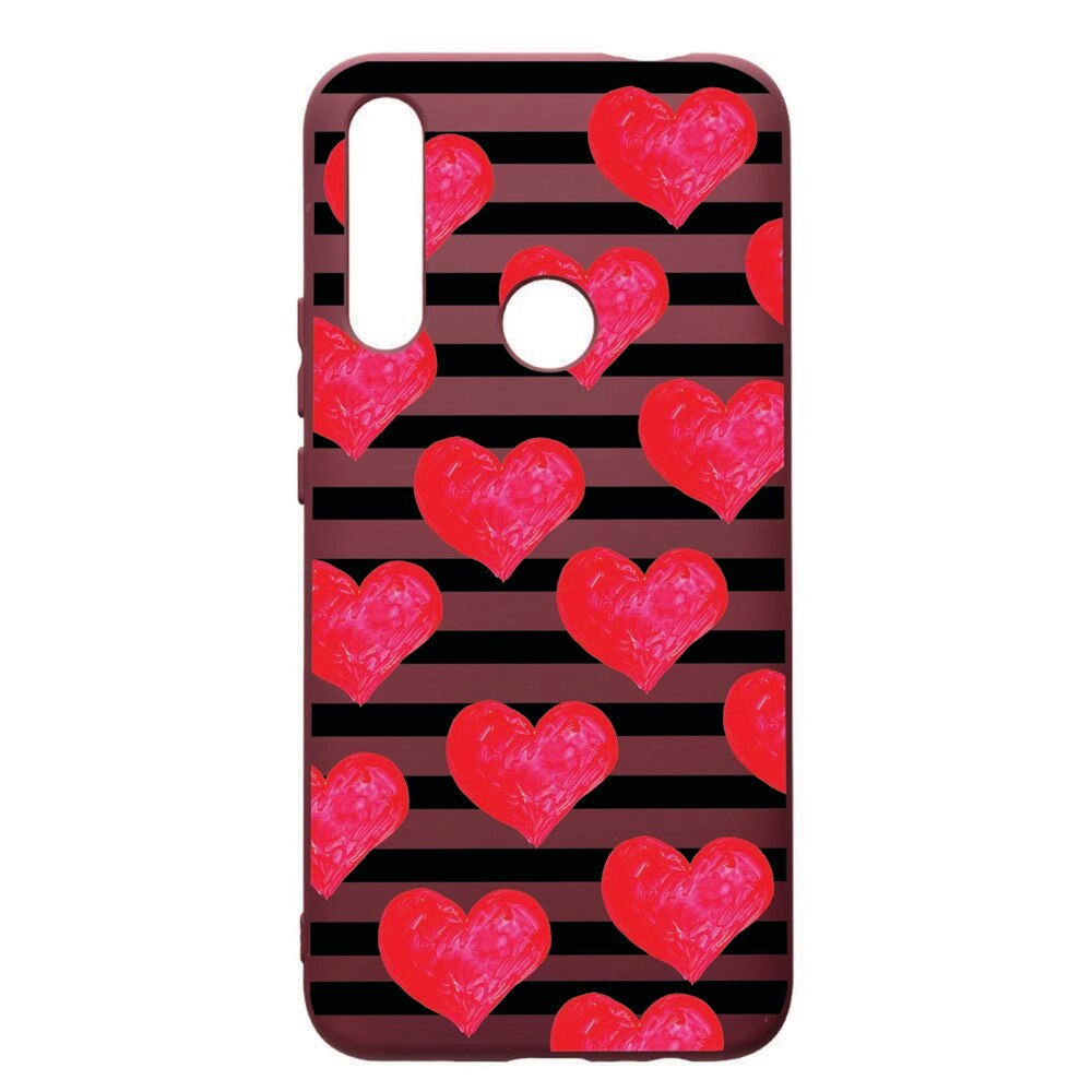 Husa Premium TPU compatibila cu Huawei P Smart Z, Red Hearts, cu interiorul din material textil, protectie camera, Burgundy, PBR102