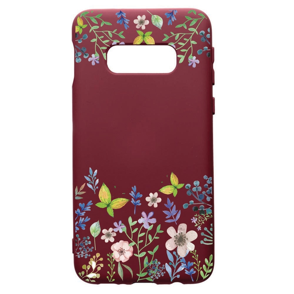 Husa Premium TPU compatibila cu Samsung Galaxy S10E, Butterfly-Flowers, cu interiorul din material textil, protectie camera, Burgundy, PBR95