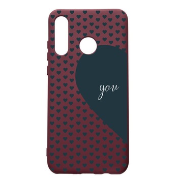 Husa Premium TPU compatibila cu Huawei P30 Lite, Love You, cu interiorul din material textil, protectie camera, Burgundy, PBR101 Husa Premium TPU compatibila cu Huawei P30 Lite, Love You, cu interiorul din material textil, protectie camera, Burgundy, PBR101