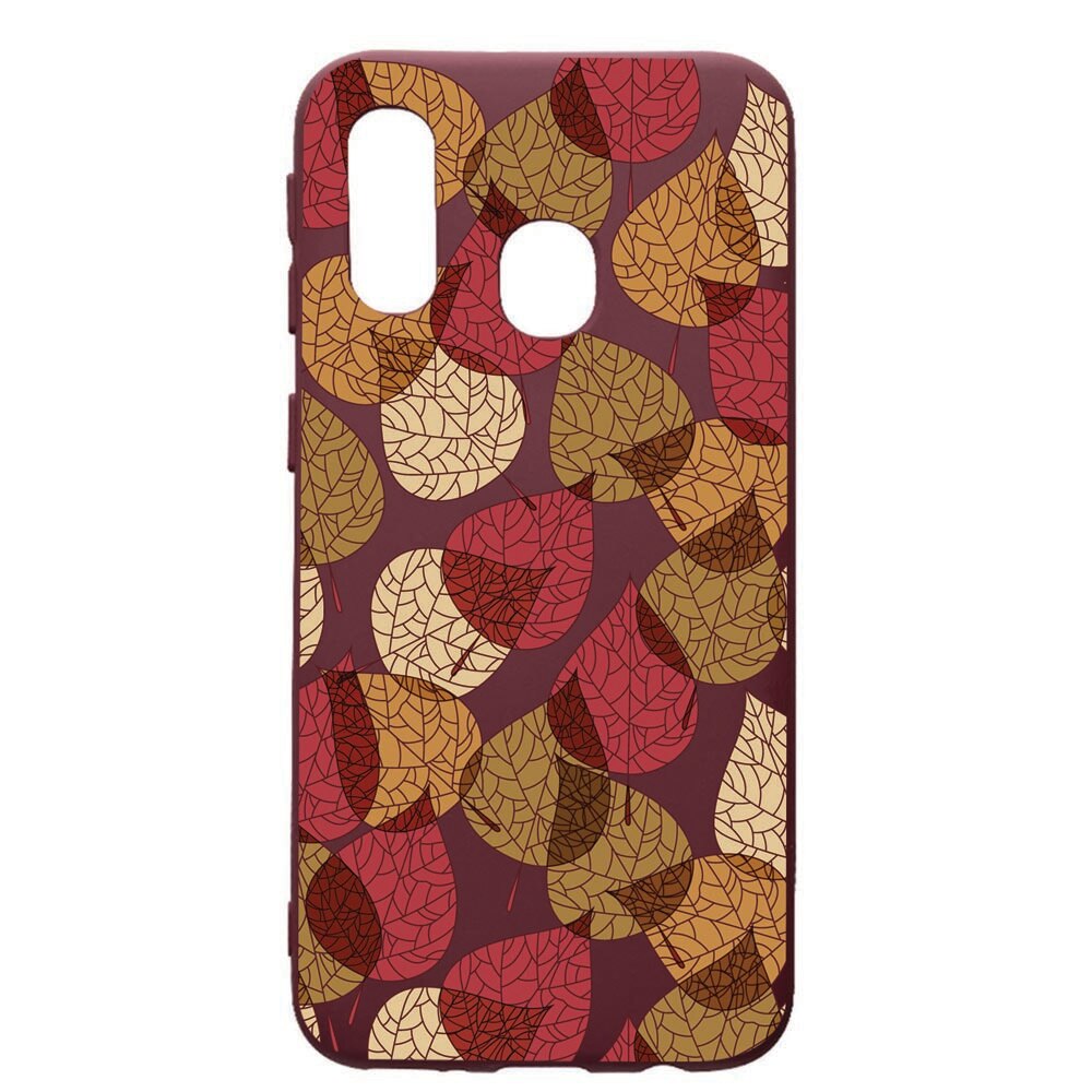 Husa Premium TPU compatibila cu Samsung Galaxy A40, Feathers, cu interiorul din material textil, protectie camera, Burgundy, PBR98