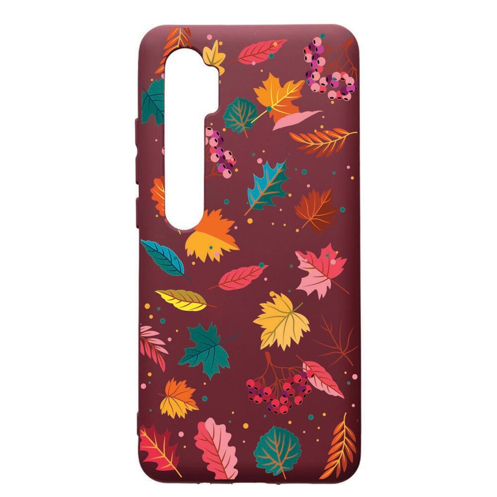 Husa Premium TPU compatibila cu Xioami Mi Note 10, Feathers, cu interiorul din material textil, protectie camera, Burgundy, PBR99