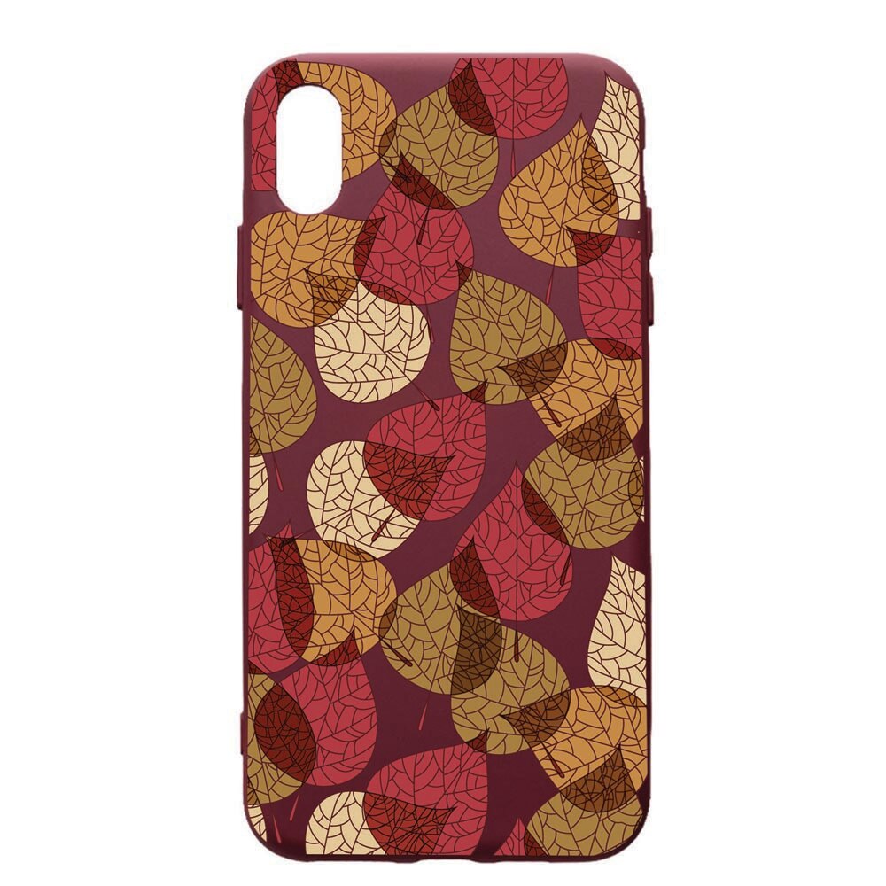 Husa Premium TPU compatibila cu Apple iPhone XS Max, Feathers, cu interiorul din material textil, protectie camera, Burgundy, PBR98