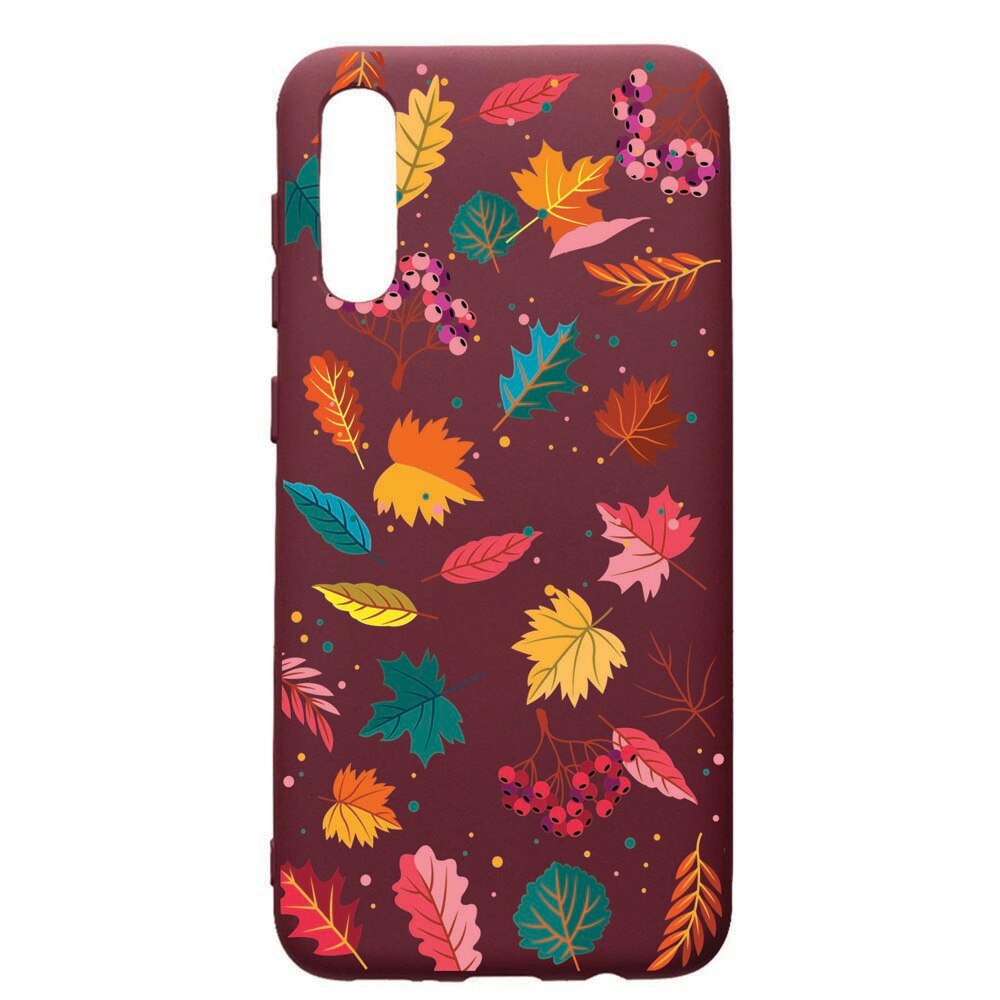 Husa Premium TPU compatibila cu Samsung Galaxy A50, Feathers, cu interiorul din material textil, protectie camera, Burgundy, PBR99