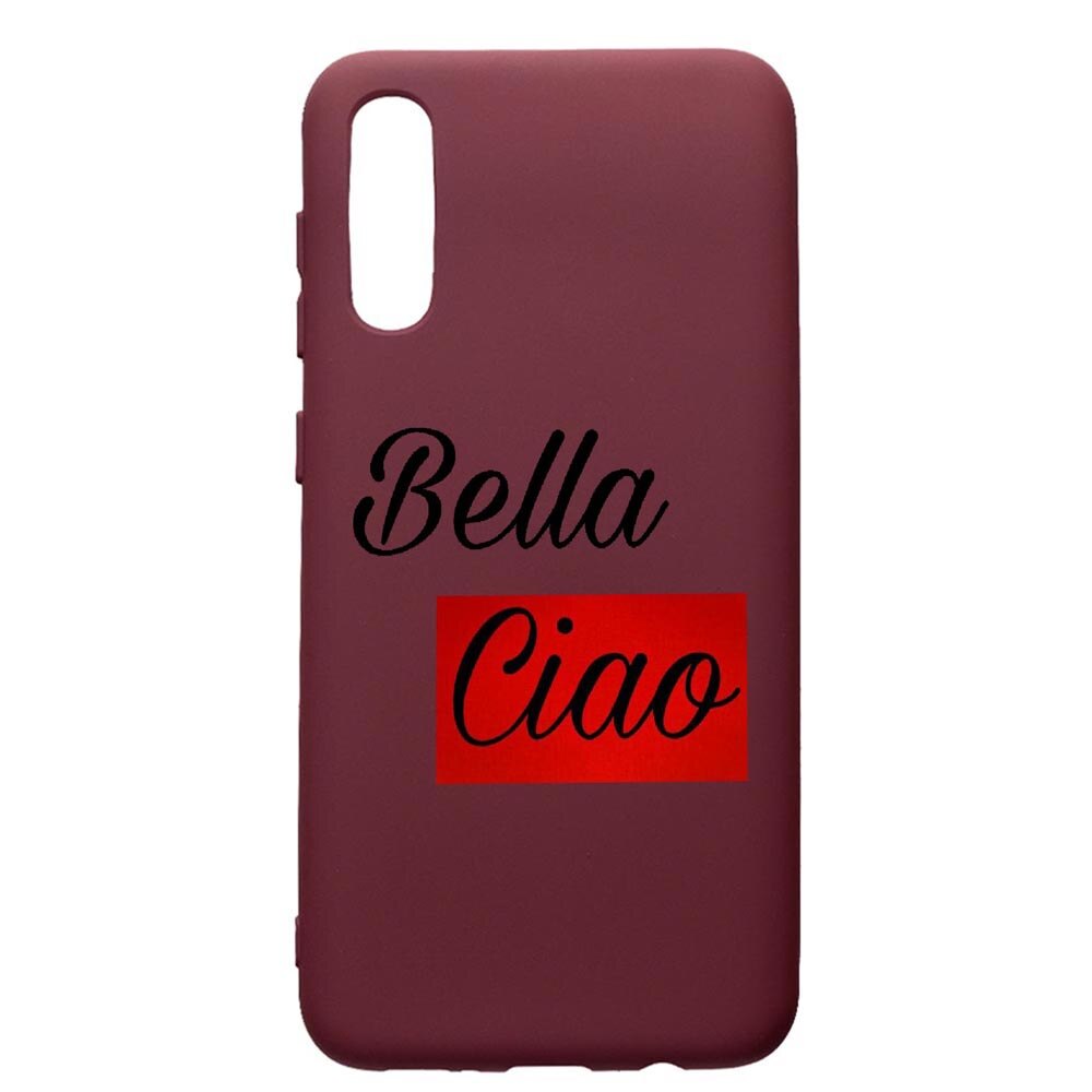 Husa Premium TPU compatibila cu Huawei Y6 2019, La Casa De Papel Ciao Bella, cu interiorul din material textil, protectie camera, Burgundy, PBR293