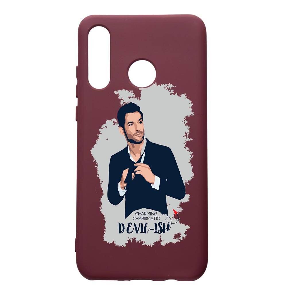 Husa Premium TPU compatibila cu Huawei P30 Lite, Lucifer, cu interiorul din material textil, protectie camera, Burgundy, PBR299