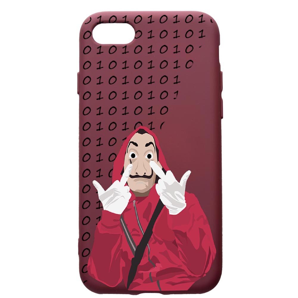 Husa Premium TPU compatibila cu Apple iPhone SE 2 / iPhone 8 / iPhone 7, La Casa De Papel, cu interiorul din material textil, protectie camera, Burgundy, PBR297