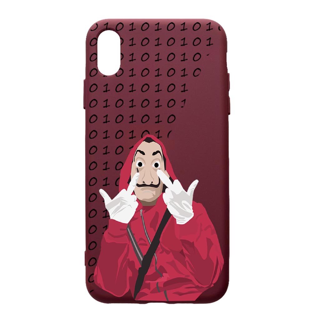 Husa Premium TPU compatibila cu Samsung Galaxy A10, La Casa De Papel, cu interiorul din material textil, protectie camera, Burgundy, PBR297