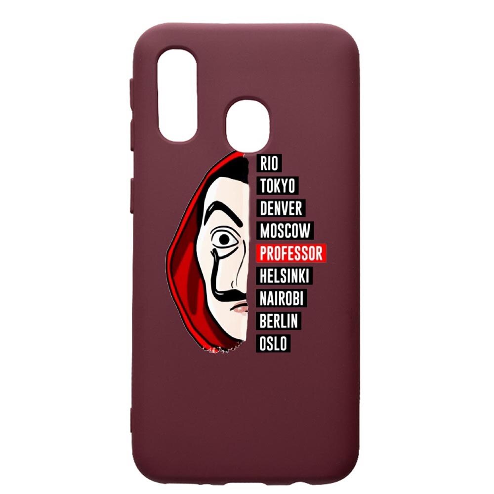Husa Premium TPU compatibila cu Samsung Galaxy A20E, La Casa De Papel, cu interiorul din material textil, protectie camera, Burgundy, PBR302