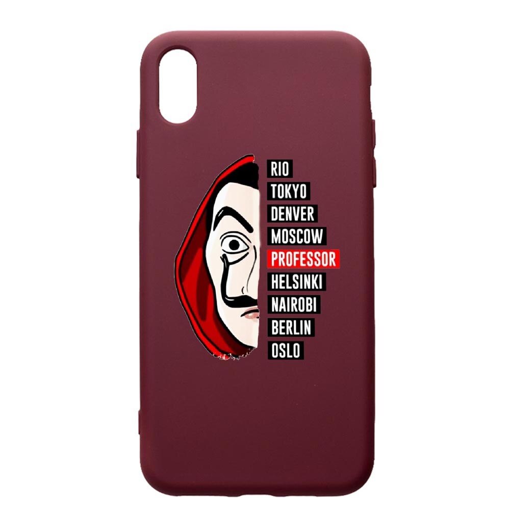 Husa Premium TPU compatibila cu Apple iPhone XS Max, La Casa De Papel, cu interiorul din material textil, protectie camera, Burgundy, PBR302