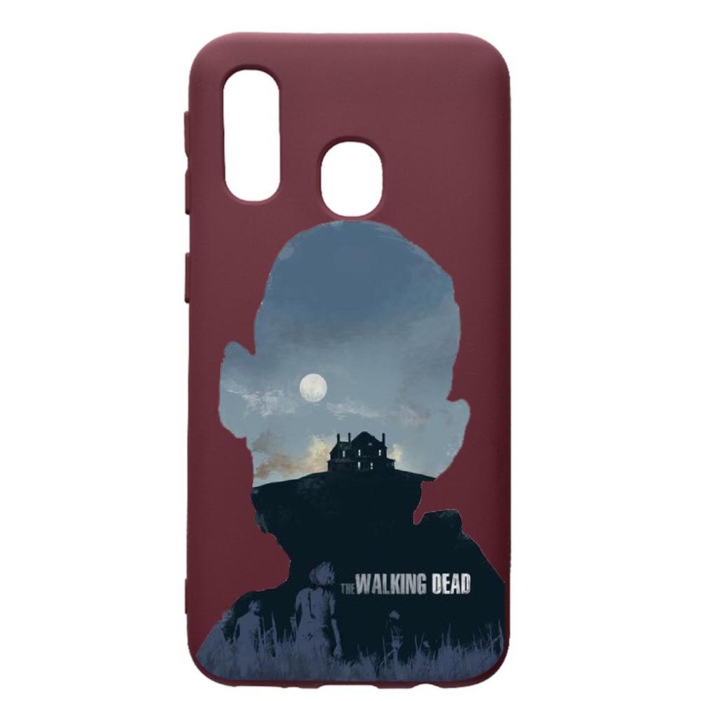 Husa Premium TPU compatibila cu Samsung Galaxy A20E, The Walking Dead, cu interiorul din material textil, protectie camera, Burgundy, PBR303