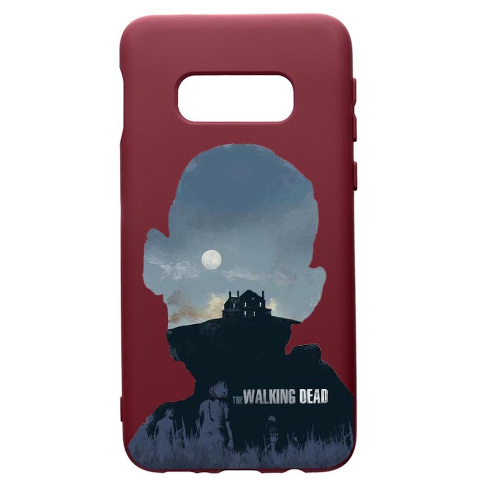 Husa Premium TPU compatibila cu Samsung Galaxy S10E, The Walking Dead, cu interiorul din material textil, protectie camera, Burgundy, PBR303