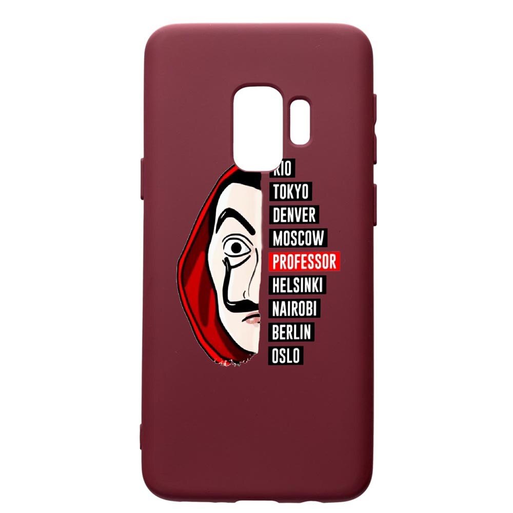 Husa Premium TPU compatibila cu Samsung Galaxy S9, La Casa De Papel, cu interiorul din material textil, protectie camera, Burgundy, PBR302