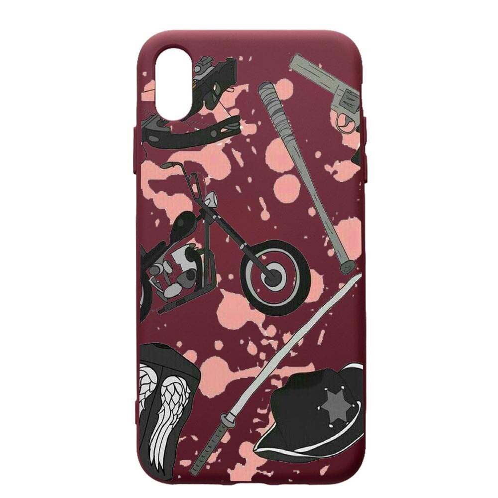 Husa Premium TPU compatibila cu Apple iPhone XS Max, The Walking Dead, cu interiorul din material textil, protectie camera, Burgundy, PBR307