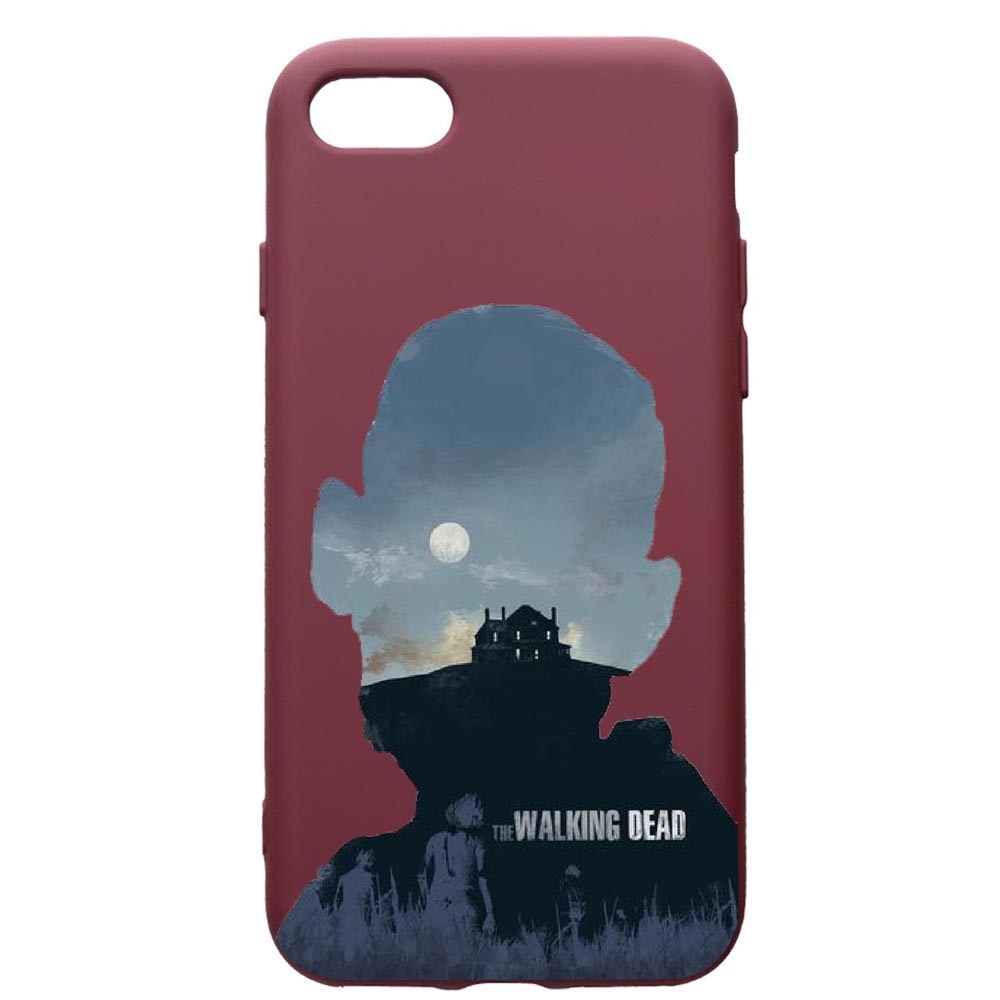 Husa Premium TPU compatibila cu Apple iPhone SE 2 / iPhone 8 / iPhone 7, The Walking Dead, cu interiorul din material textil, protectie camera, Burgundy, PBR303