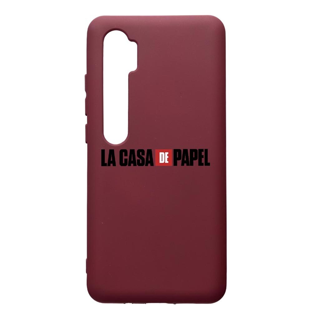 Husa Premium TPU compatibila cu Xioami Mi Note 10, La Casa De Papel, cu interiorul din material textil, protectie camera, Burgundy, PBR292