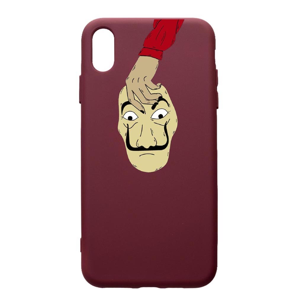 Husa Premium TPU compatibila cu Apple iPhone XS Max, La Casa De Papel, cu interiorul din material textil, protectie camera, Burgundy, PBR295